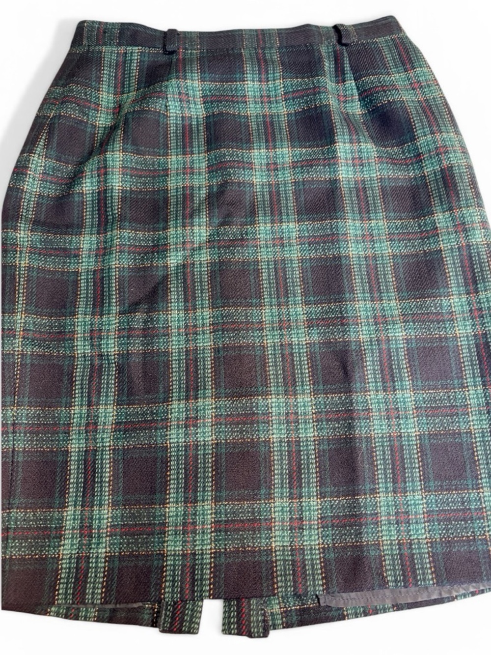Vintage Proportion Petite by Denise Cape Wool Plaid Skirt Green Tartan Size 12